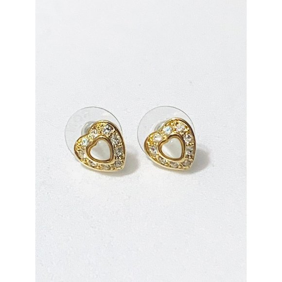 Vintage Signed Roman Rhinestone Heart Earrings - Picture 6 of 9